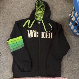 Broadway Wicked Zip-Up Hoodie Black with Green Accents Size Large SUPER SOFT
